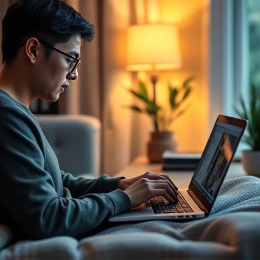 Image d'une personne travaillant sur un ordinateur portable dans un environnement confortable, représentant l'apprentissage en ligne.